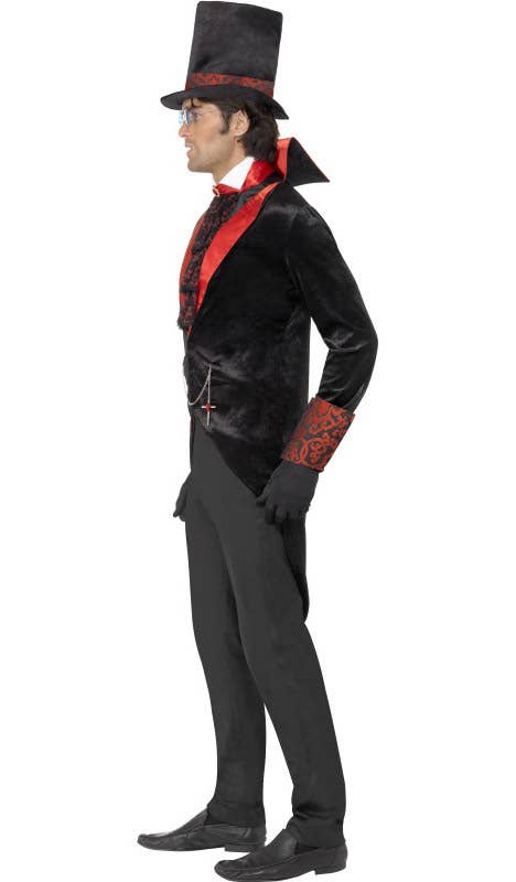 Men's Vintage Halloween Red And Black Velvet Fancy Dress Costume Smiffy's Side Image 1