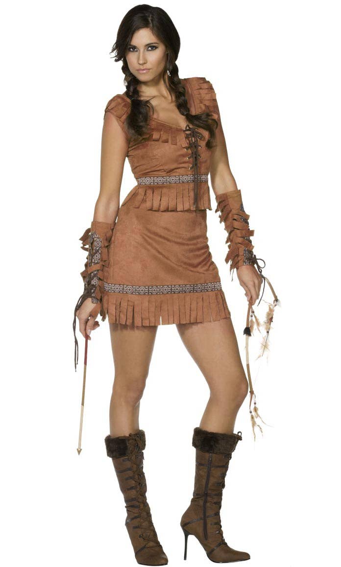 Native American Womens Sexy Pocahontas Fancy Dress Costume - Alt Image