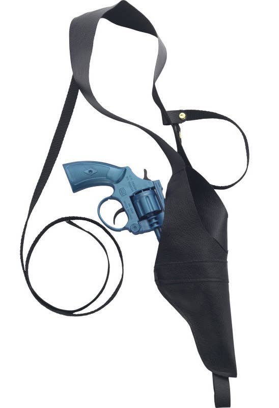 Black Vinyl Police Shoulder Holster with Plastic Blue Gun 