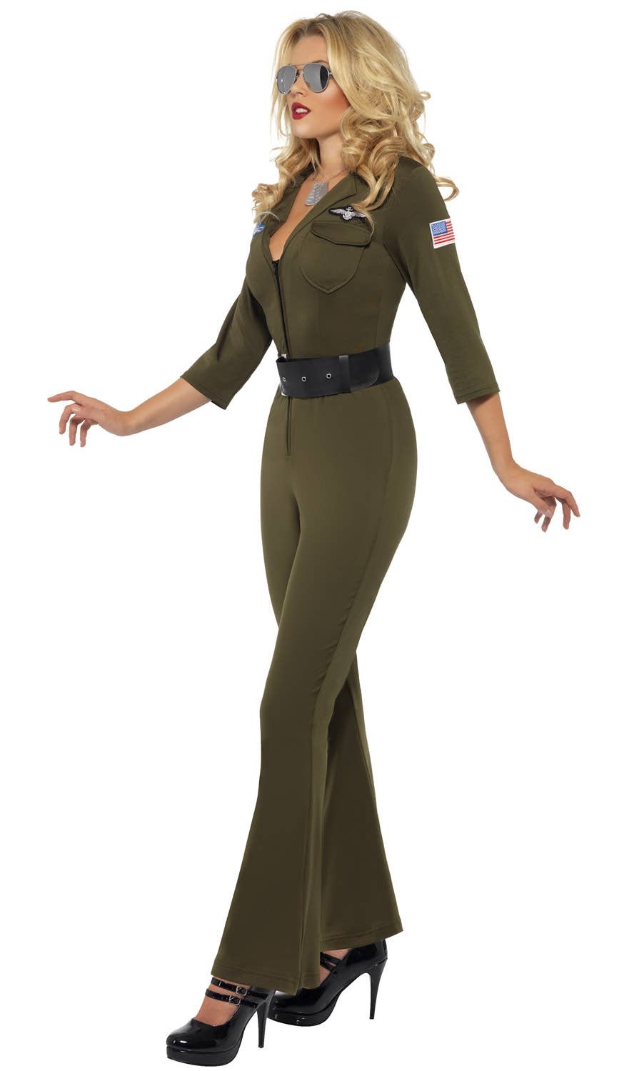 Women's Top Gun Aviator Flightsuit Costume Side View