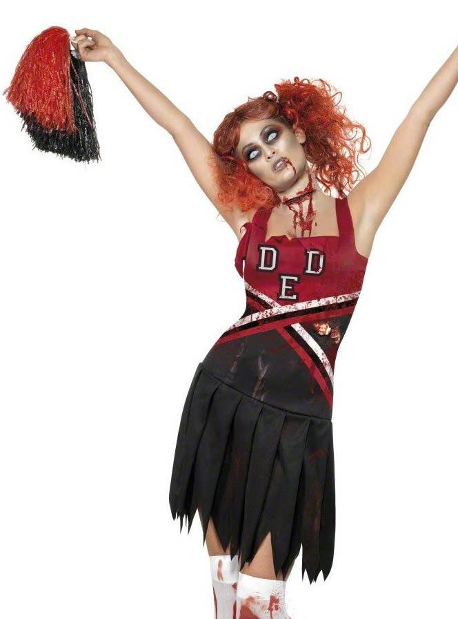 Horror High School Women's Zombie Cheerleader Halloween Costume Close View