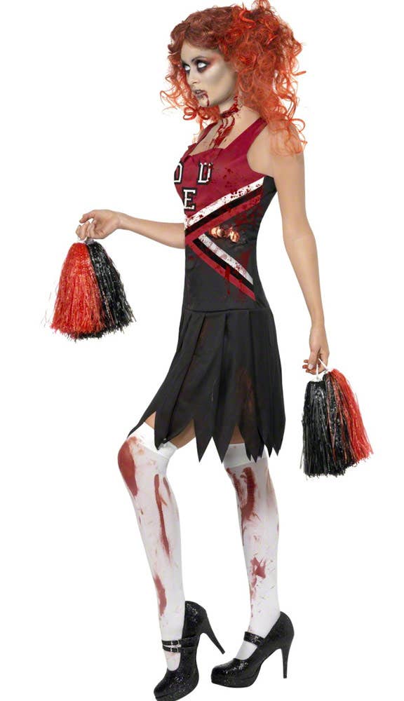 Horror High School Women's Zombie Cheerleader Halloween Costume Side View
