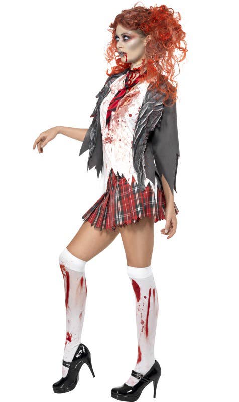 Horror Women's Sexy High School Zombie Schoolgirl Halloween Costume Side View