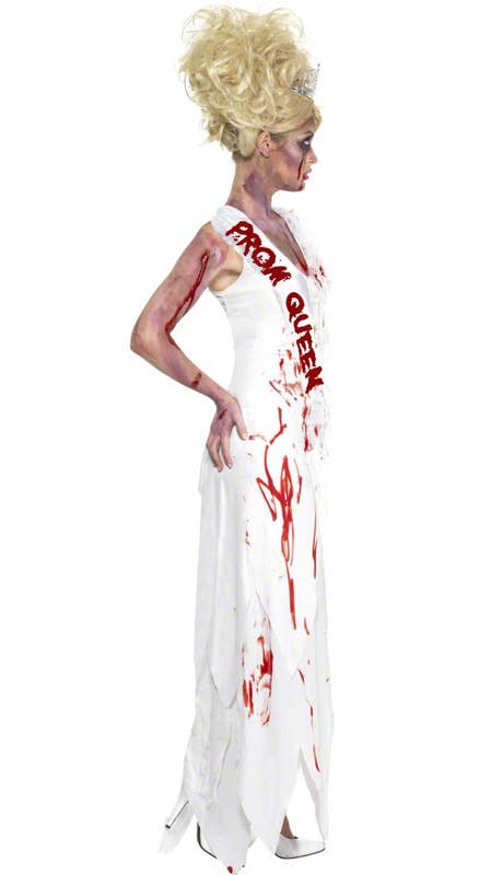 Women's Bloody High School Prom Queen Zombie Halloween Costume Side View