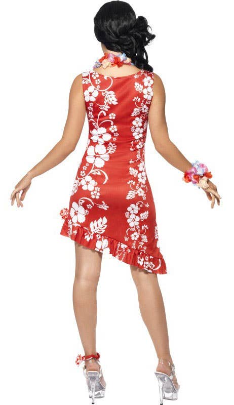 Womens Red and White Hawaiian Beauty Babe Costume - Alt Back Image