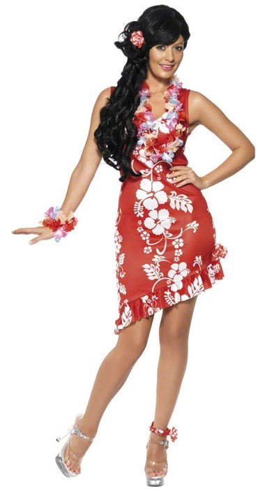 Womens Red and White Hawaiian Beauty Babe Costume - Alt  Image