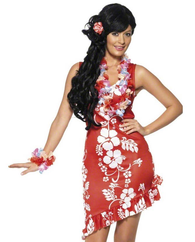 Womens Red and White Hawaiian Beauty Babe Costume - Close Image