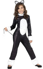 Black Cat Girl's Black and White Animal Costume Front