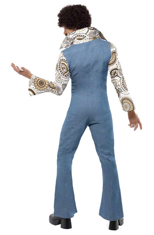 Groovy 70's Blue Denim Style Disco Costume for Men - Back Image