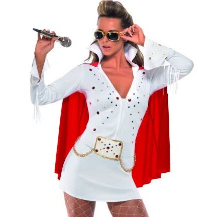 1950's Women's Elvis Fancy Dress White Costume Front