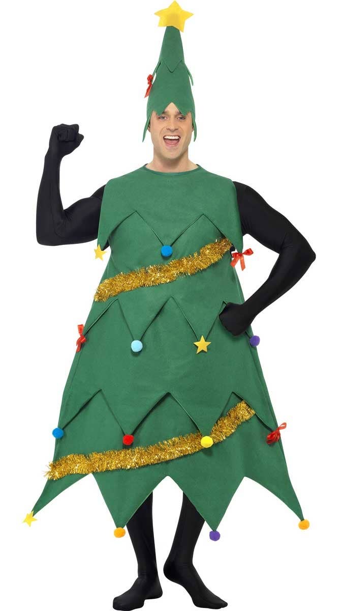 Men's Festive Green Christmas Tree Costume Front Image