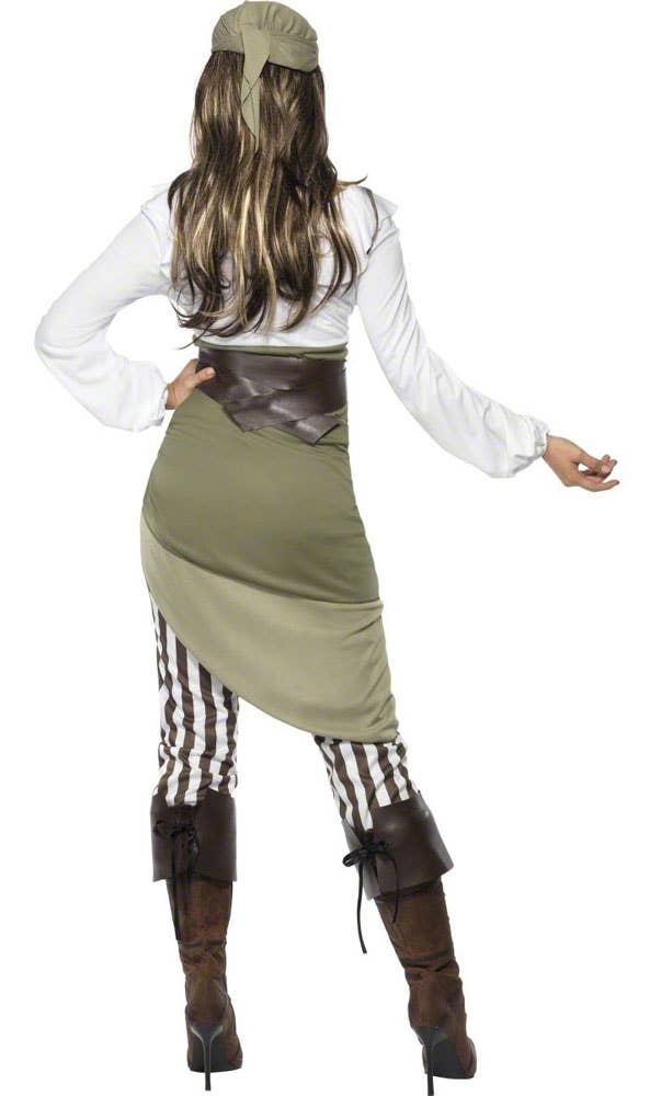 Women's Shipmate Sweetie Pirate Costume with Khaki Green Skirt- Back Image