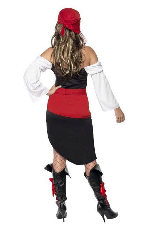 Sassy Black, Red and White Pirate Wench Costume for Women - Back Image