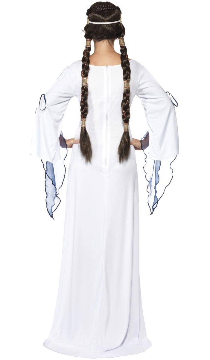 Long White Medieval Maiden Women's Costume - Back Image