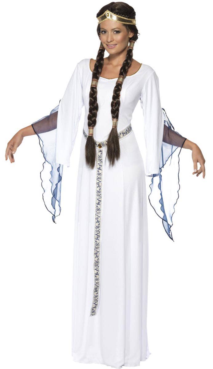 Long White Medieval Maiden Women's Costume - Front Image