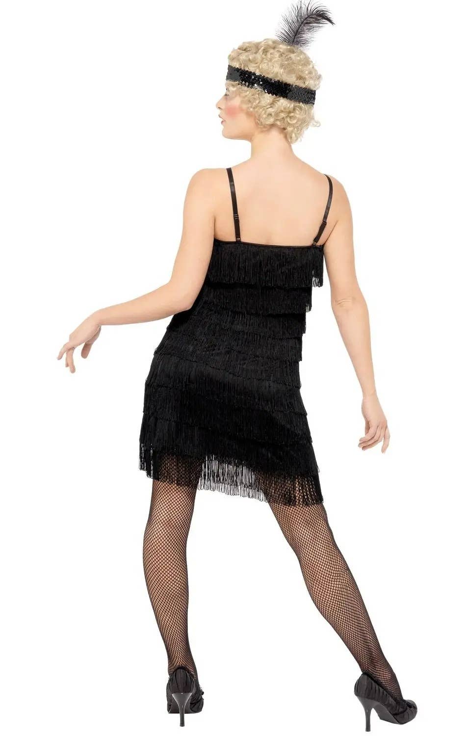 Image of Flirty 1920s Womens Short Black Plus Size Flapper Costume - Back View