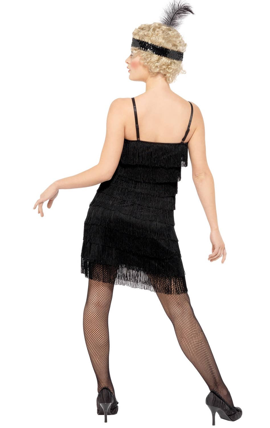 Women's Fringed Black 1920s Flapper Costume Dress -  Back View