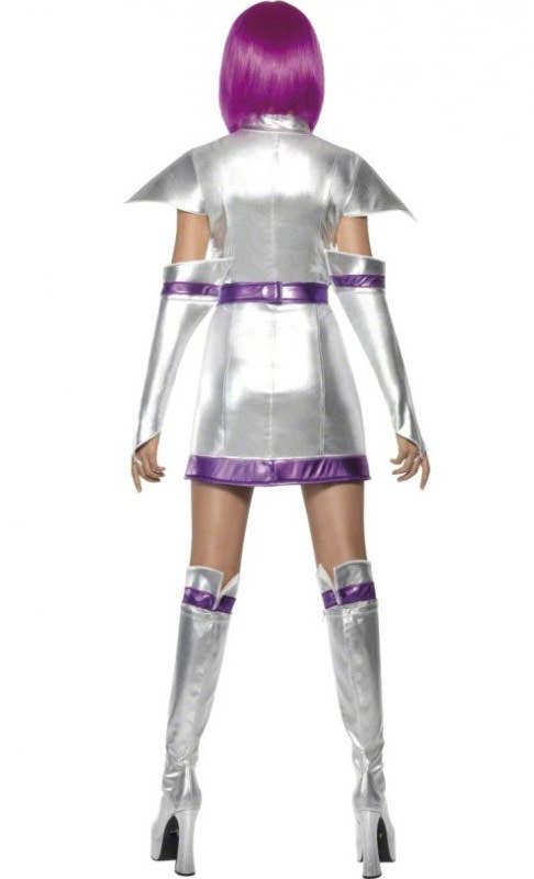 Womens Silver and Purple Sexy Space Cadet Costume - Back Image