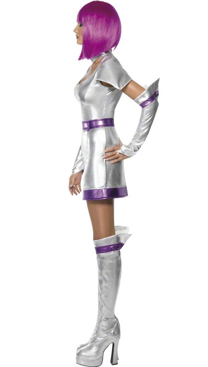 Womens Silver and Purple Sexy Space Cadet Costume - Side Image