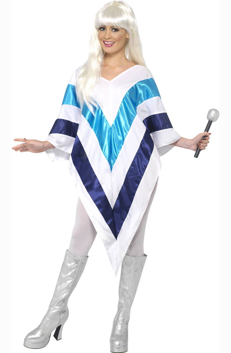 Super Trooper Women's White Poncho Costume Close Up Image