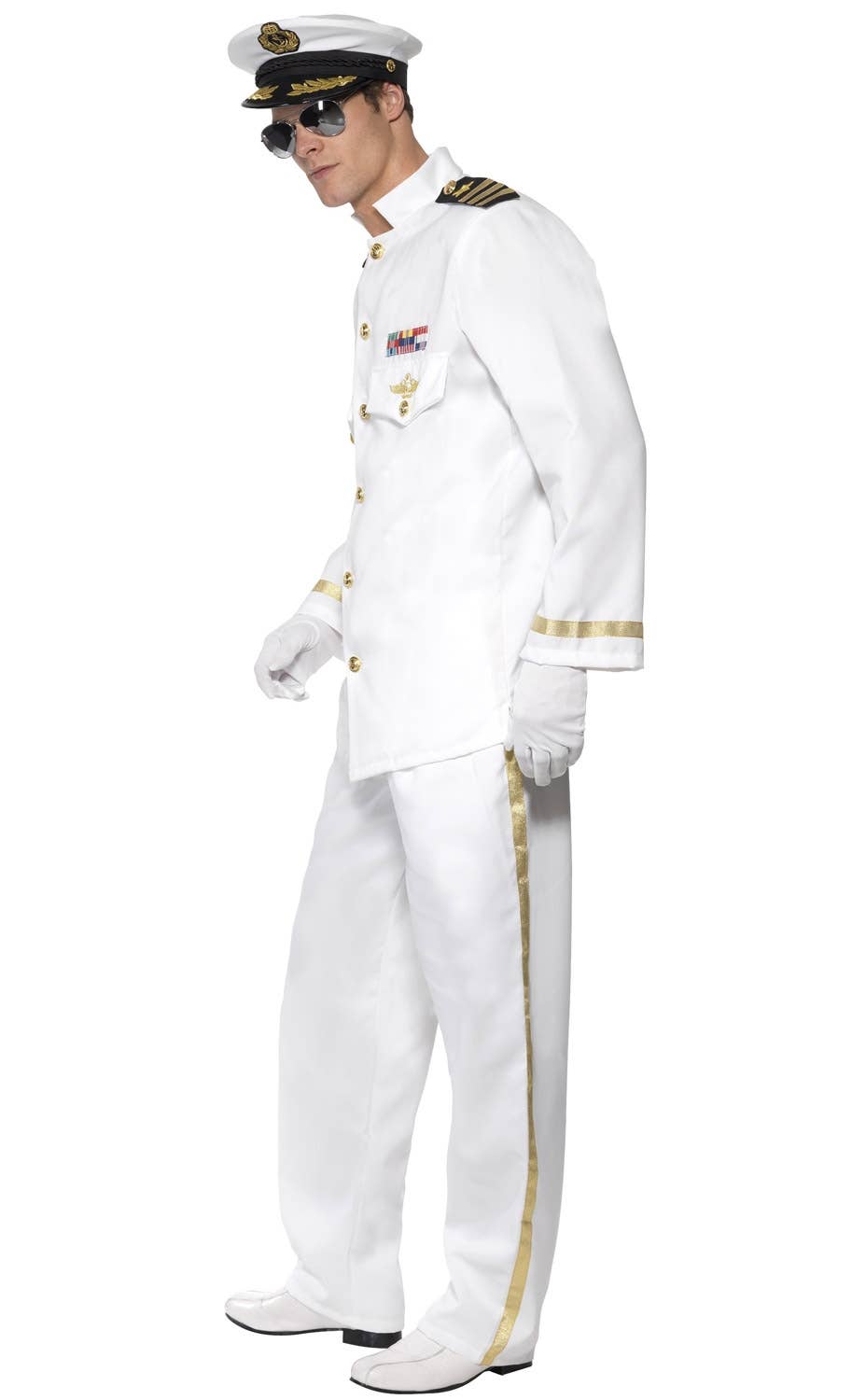 Ship Captain Men's White Pilot Suit Costume Side Image 