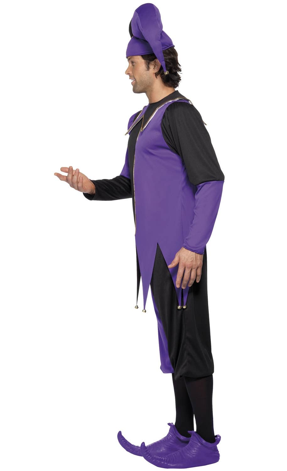 Medieval Jester Men's Fancy Dress Purple and Black Costume Image 3