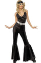 Women's 70's Black Disco Dancer Costume Jumpsuit Front View