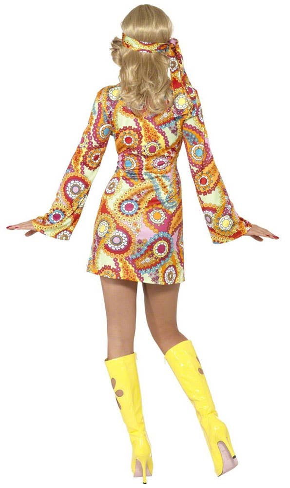 Women's Retro Short 60s Dress Hippie 60's Costume Dress - Back View