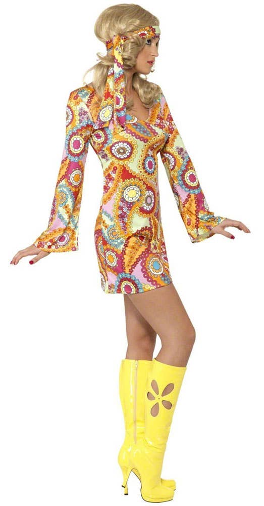 Women's Retro Short 60s Dress Hippie 60's Costume Dress - Side View