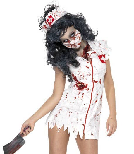 Jagged White Blood Splattered Women's Zombie Nurse Halloween Costume - Alternative Image