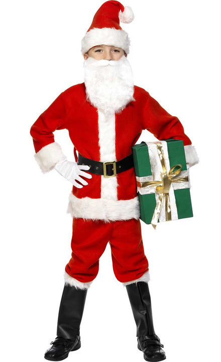 Red and White Fleecy Santa Claus Boy's Christmas Costume - Front Image