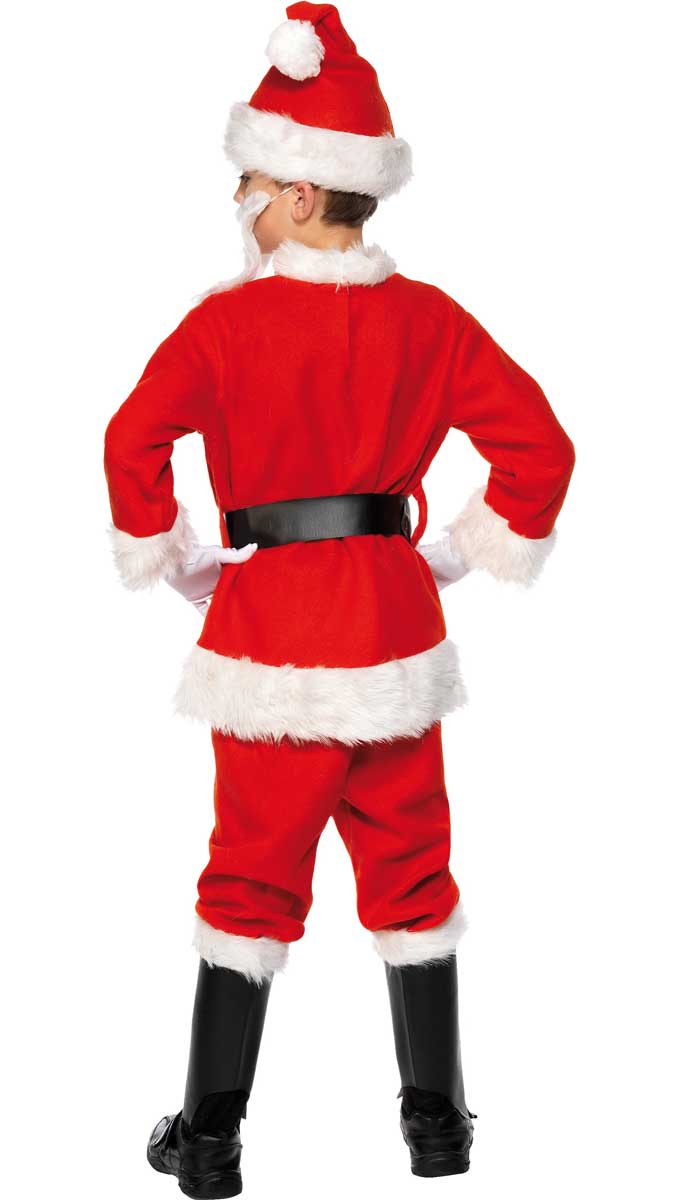 Red and White Fleecy Santa Claus Boy's Christmas Costume - Back Image