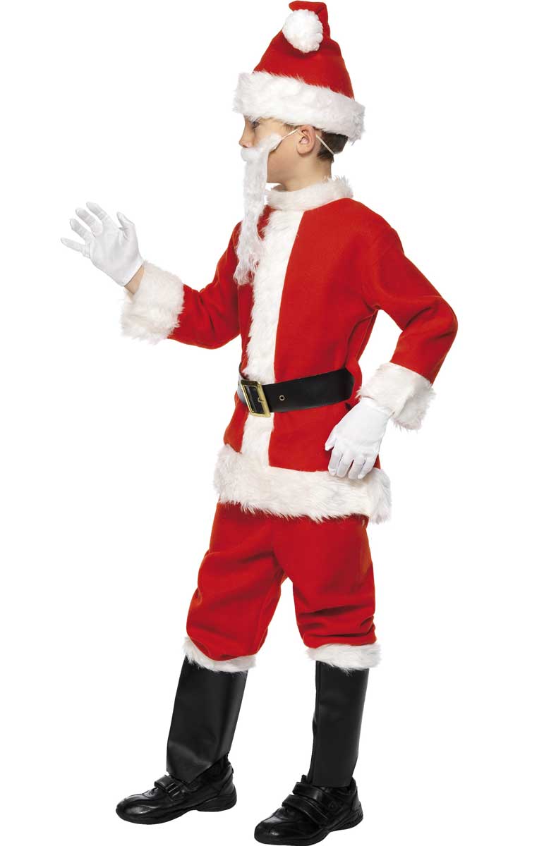 Red and White Fleecy Santa Claus Boy's Christmas Costume - Side Image