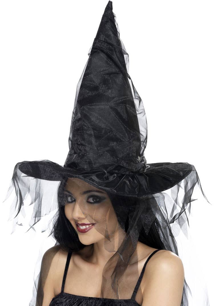 Tall Black Netted Witch Costume Hat