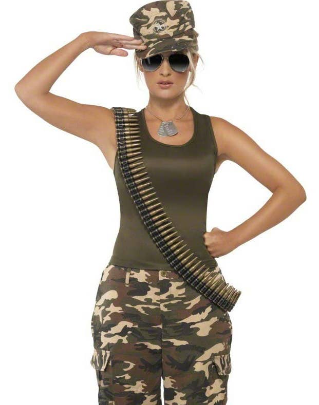 Khaki Camo Sexy Women's Army Uniform Costume Close View