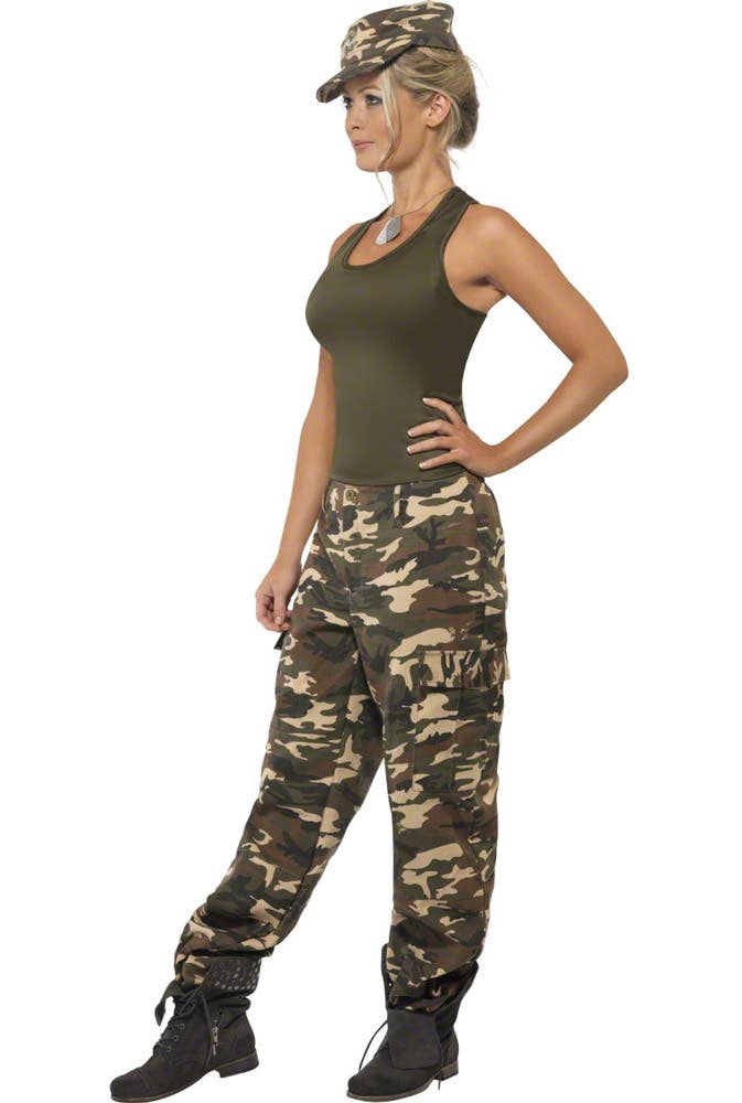 Khaki Camo Sexy Women's Army Uniform Costume Side View