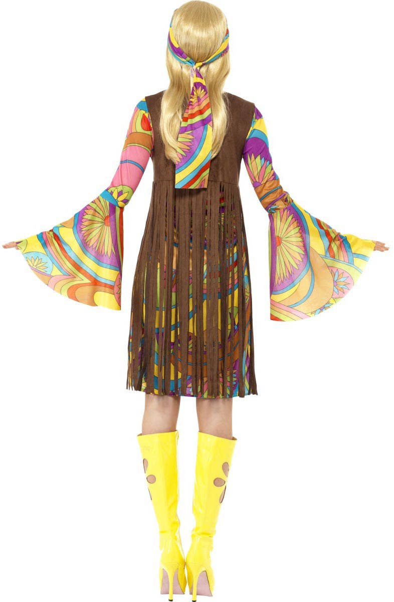 Retro Women's Flower Child Hippie Fancy Dress 60s Costume - Back View