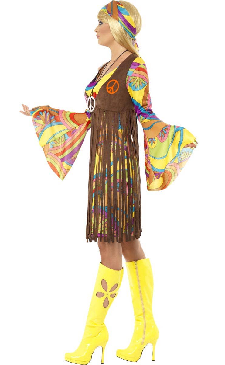 Retro Women's Flower Child Hippie Fancy Dress 60s Costume - Side View