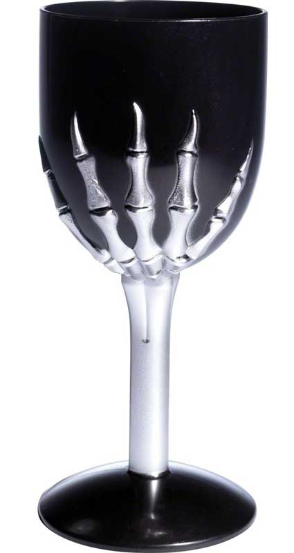 Black and Silver Skeleton Hand Wine Goblet Halloween Prop