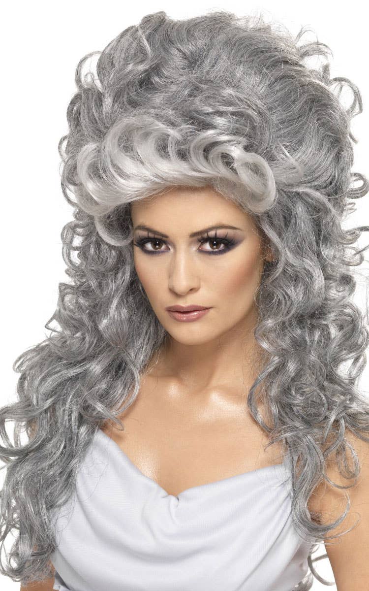 Curly Grey Beehive Costume Wig for Women