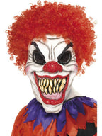 Scary Clown Horror Costume Mask with Attached Red Wig