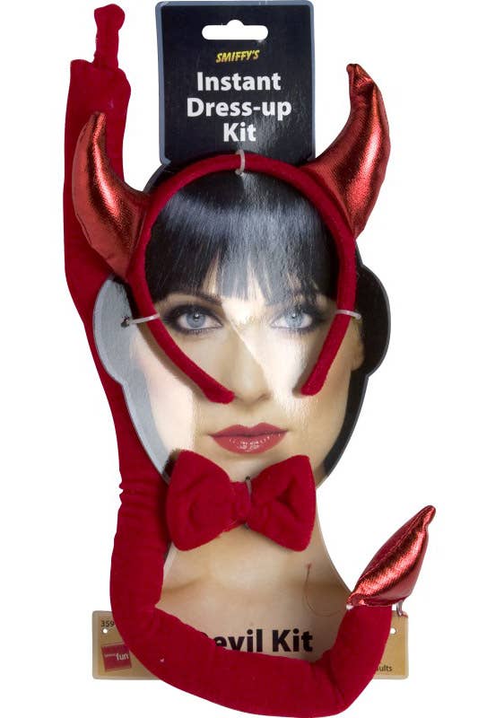 Plush Metallic Red Devil Costume Kit with Horns, Bow Tie and Tail - Alternative View