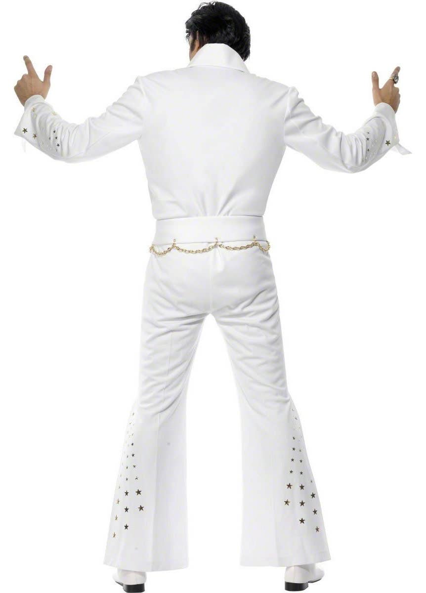 Mens White Elvis Fancy Dress Costume Jumpsuit - Back Image