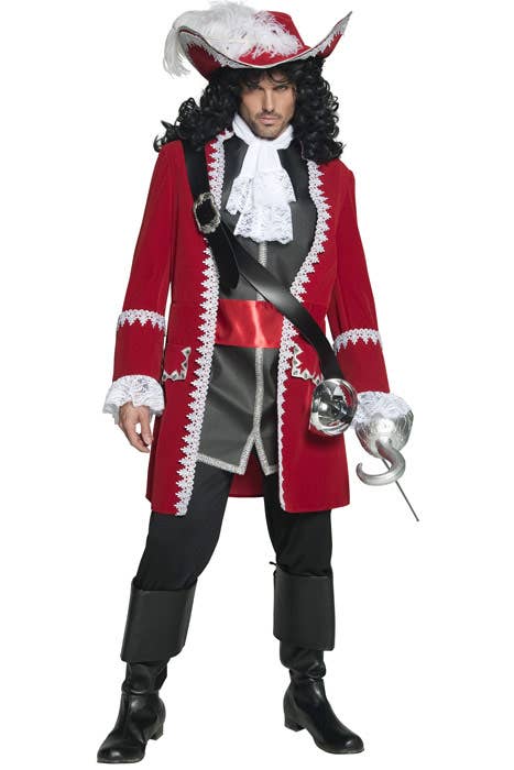Deluxe Red Velvet Captain Hook Men's Pirate Costume - Front Image