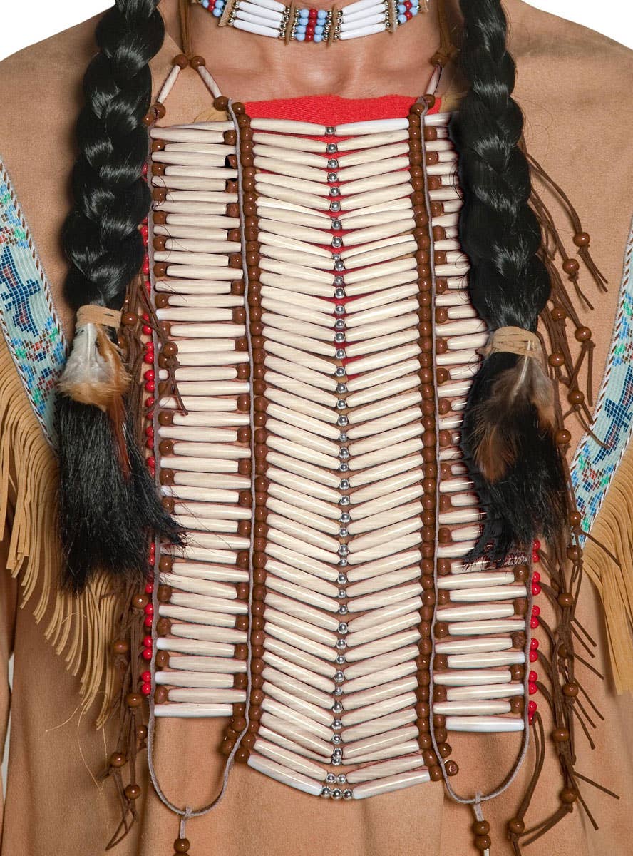 Men's American Indian Beaded Brest Plate Costume Accessory - Close Up Image