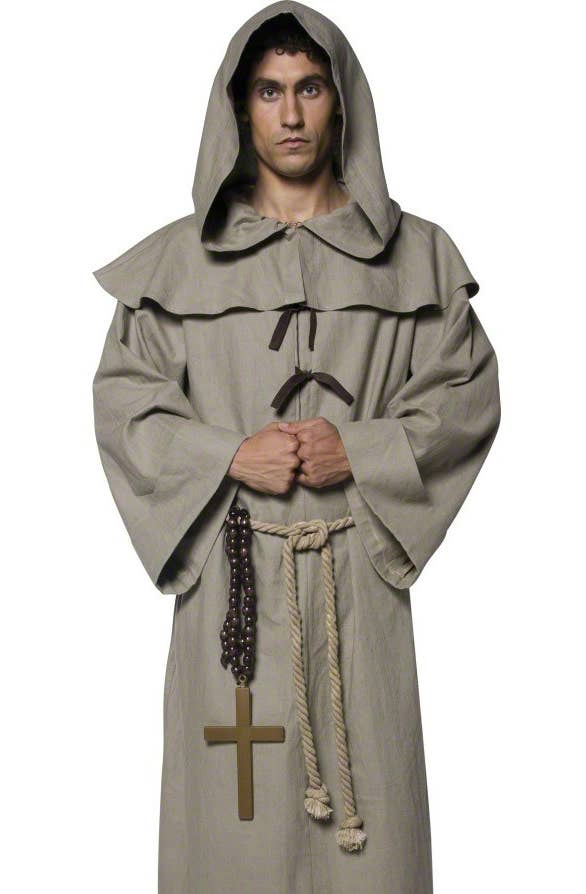 Friar Tuck Men's Brown Hooded Monk Robe Costume  - Alternative Image 2