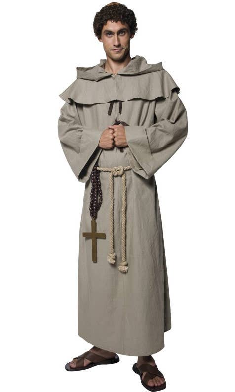 Friar Tuck Men's Brown Hooded Monk Robe Costume  - Alternative Image 1