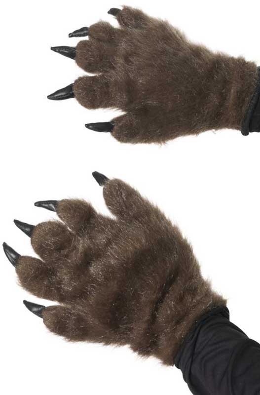Brown Faux Hair Werewolf Hands with Nails