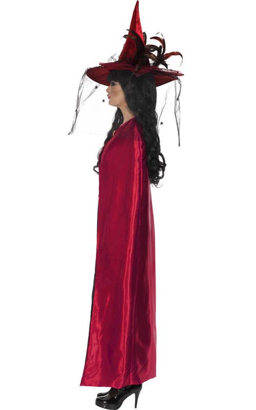 Long Reversible Black and Red Satin Witch Costume Cape - Alternative Image 2