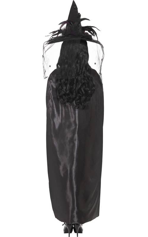 Long Black Satin Witch Costume Cape - Back View